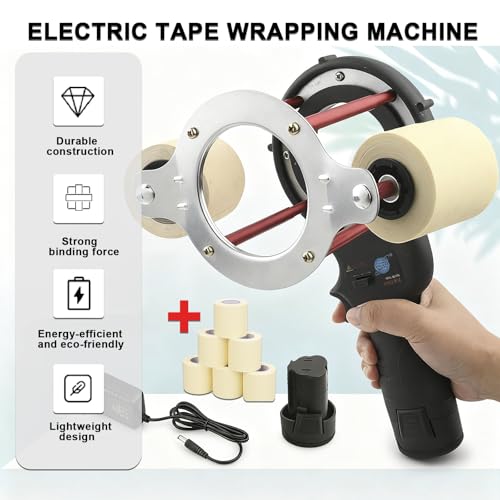 Portable Tape Winding Machine, 5-10cm Adjustable Cable Tie Spacing,70-380 RPM,Air Condition Pipe Taping Tool-with 5 Rolls of Cable Ties, for Air Conditioner Pipes, Hoses