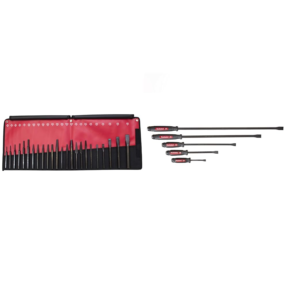 Mayhew Pro 61050 Punch and Chisel Kit, 24-Piece & Mayhew 61366 Dominator Pry Bar Set, Curved, 5-Piece