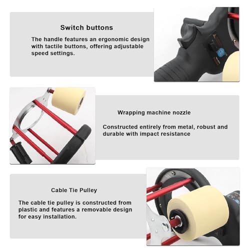 Air Conditioning Tape Winding Machine/Handheld Pipe Wrapping Tape Tools/7cm Pipe Cable Tie Winding Tool,70-380 RPM, 20m/Min,with 5 Rolls of Cable Ties&1500mah Battery