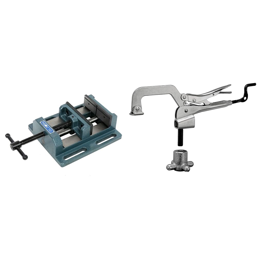 Wilton Drill Press Vise with Strong Hand Tools Clamp Bundle - 6" Vise with Crank Handle Clamp