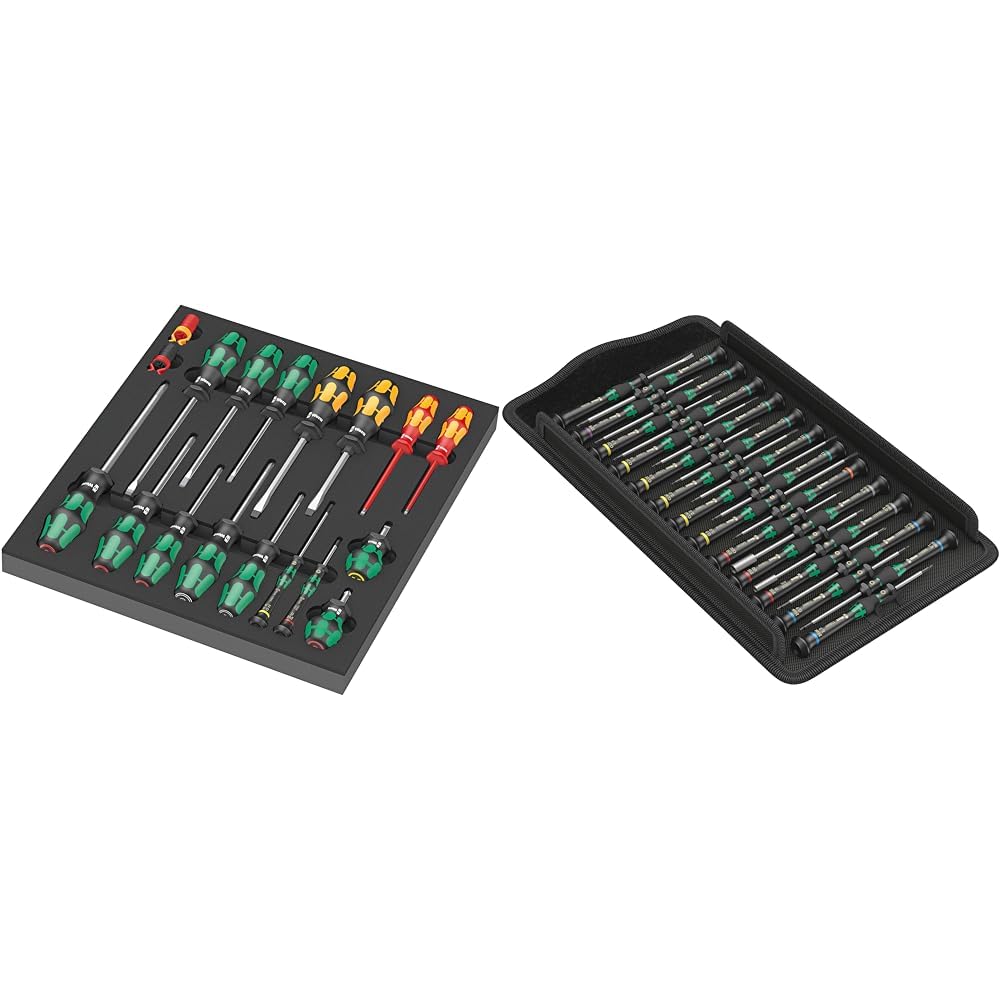 Wera 05150101001 9710 Foam Insert 18-Piece Screwdriver Set & Wera 5134000001 25-Piece Micro Screwdriver Set for Electronic Applications