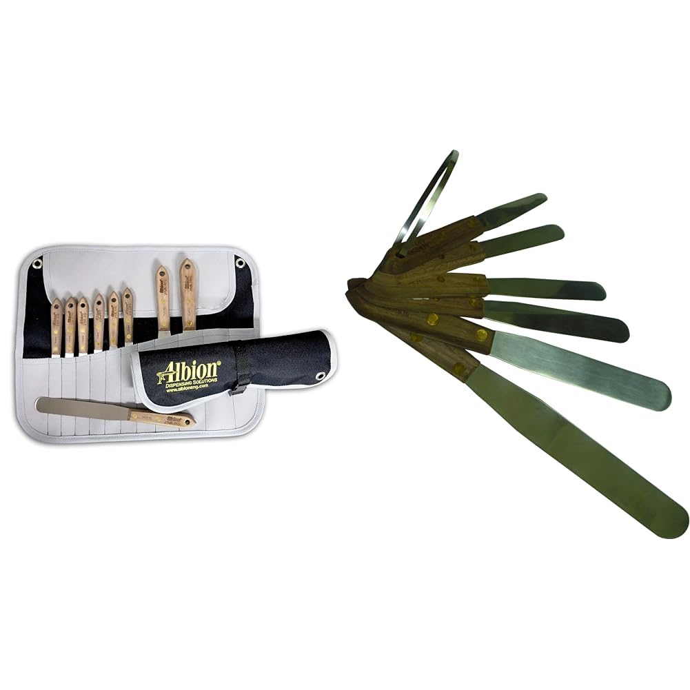 Albion Engineering 258-G01 9-Piece Classic Spatula Set and Newborn KIT-SPT 6-Piece Wooden Handled Straight Spatula Set