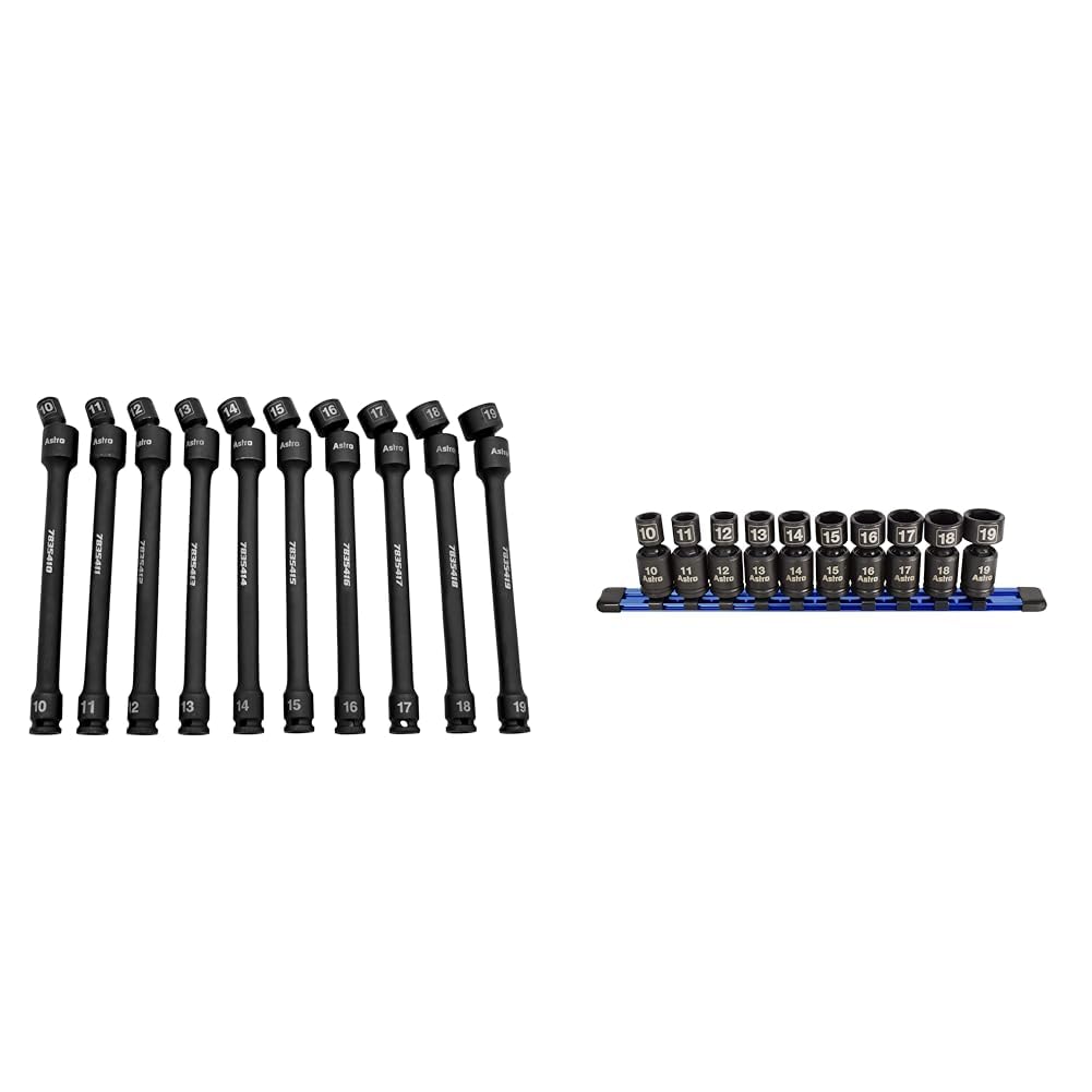 Astro Tools 78354 10-Piece Torque-Saver Impact Extension Socket Set and Astro Pneumatic 78344 10-Piece Nano Pinless Impact Sockets