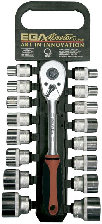 17PC-SCKT WRNCH & REV RATCHET HNDL OF 1/2"(10-32MM)12 ED