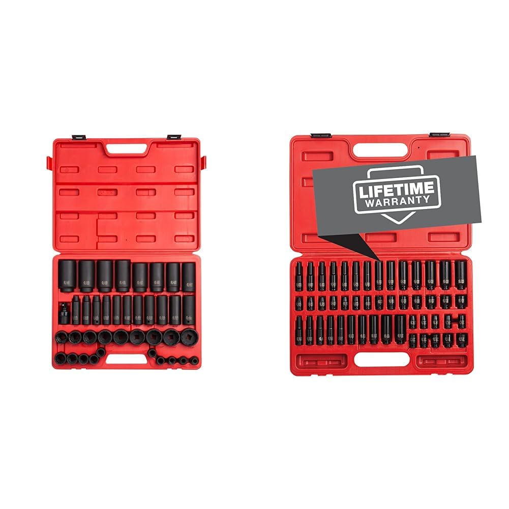 SUNEX 1/2-Inch Drive 39-Piece and 1/4-Inch Drive 48-Piece SAE/Metric Master Impact Socket Sets with Storage Cases