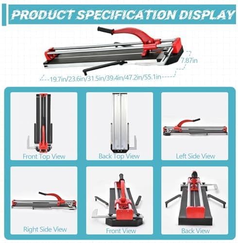 Manual tile cutter, for ceramic floor tiles, precision double-rail tool alloy wheels.