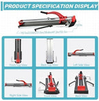 Manual tile cutter, for ceramic floor tiles, precision double-rail tool alloy wheels.