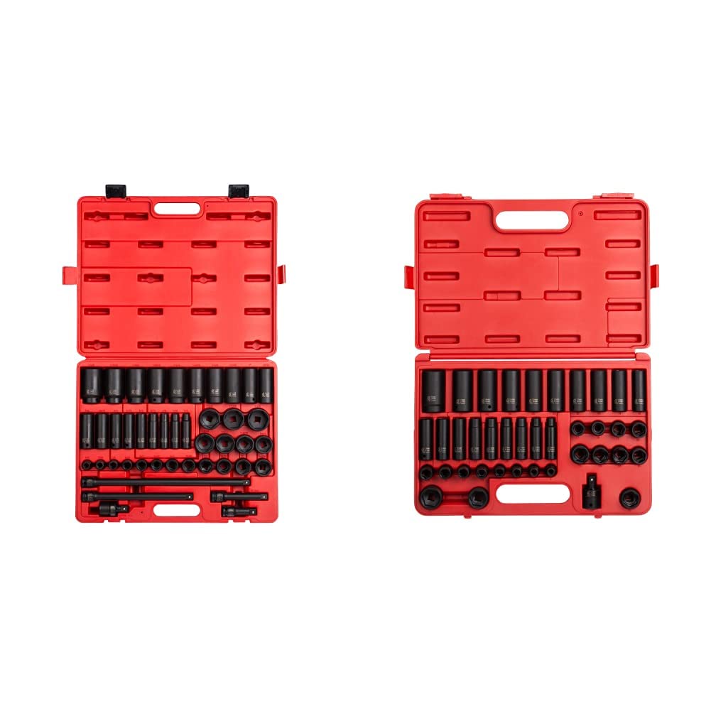 Sunex 2568, 1/2 Inch Drive Master Impact Socket Set, 43-Piece & SAE Combination Wrench Set, 14 Piece