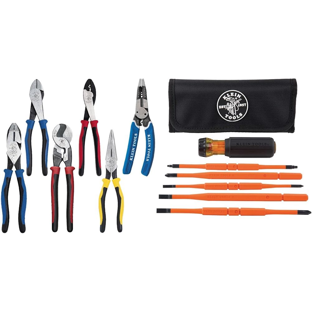 Klein Tools 80086 6-Piece Journeyman Plier Kit and 32288 8-in-1 Insulated Screwdriver Set with Interchangeable Blades