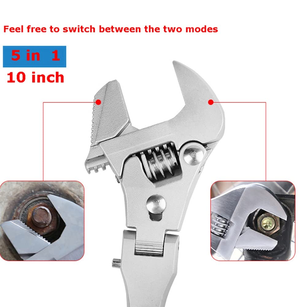 10-inch Ratchet Adjustable Wrench 5-in-1 Torque Wrench, Can Rotate and Fold 180 Degrees Pipe Telescopic Wrench Repair Tool