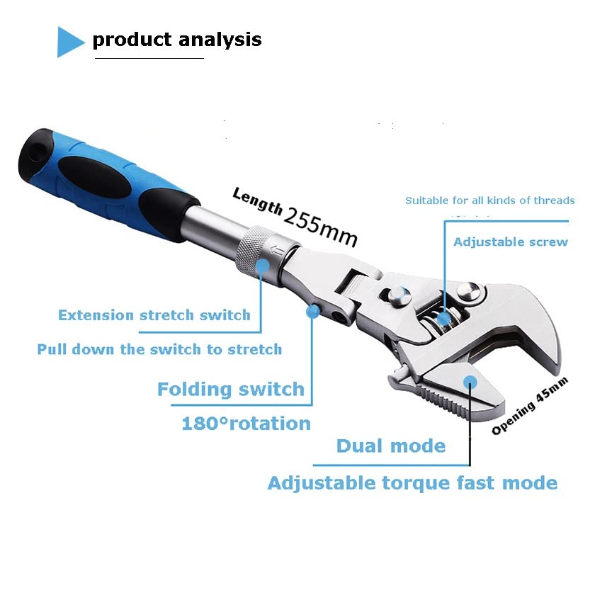 Adjustable Wrench Torque Can Rotate And Fold 180 Degrees Fast Pipe Repair Tools 10 Inch