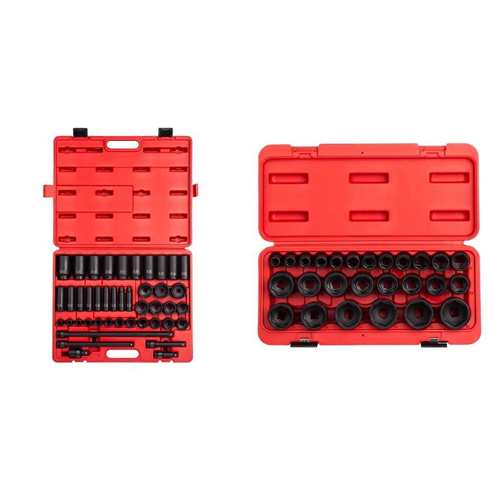 Sunex 2568, 1/2 Inch Drive Master Impact Socket Set, 43-Piece & SAE Combination Wrench Set, 14 Piece