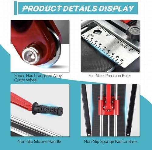 Manual tile cutter, for ceramic floor tiles, precision double-rail tool alloy wheels.