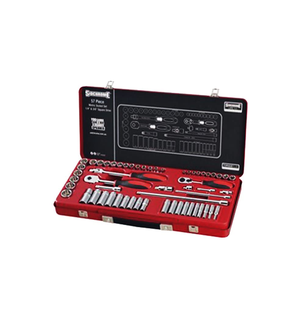 Sidchrome 1/4-Inch and 3/8-Inch Drive Metric Socket 57-Piece Set