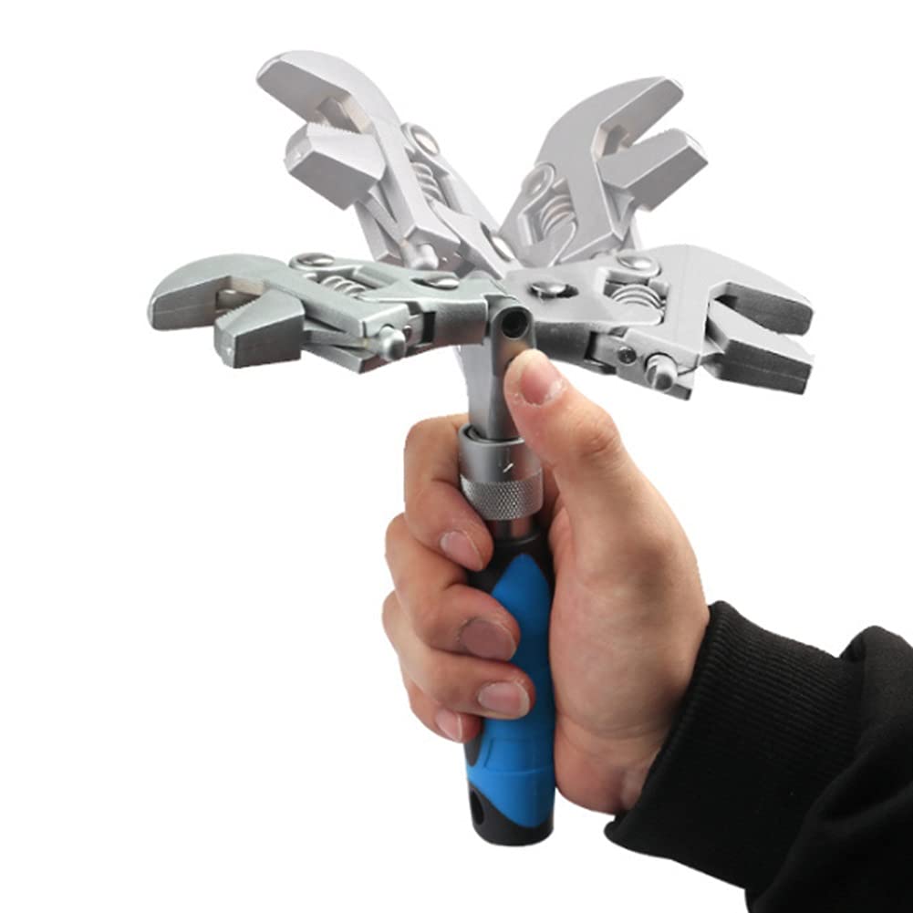 10-inch Ratchet Adjustable Wrench 5-in-1 Torque Wrench, Can Rotate and Fold 180 Degrees Pipe Telescopic Wrench Repair Tool