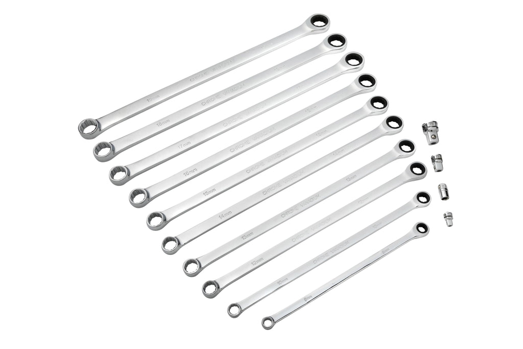 BlueSpot Tools 04307 10PCE Extra Long Ratchet Spanner and Adaptor Set (8-19mm)