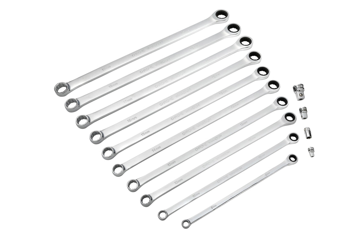 BlueSpot Tools 04307 10PCE Extra Long Ratchet Spanner and Adaptor Set (8-19mm)