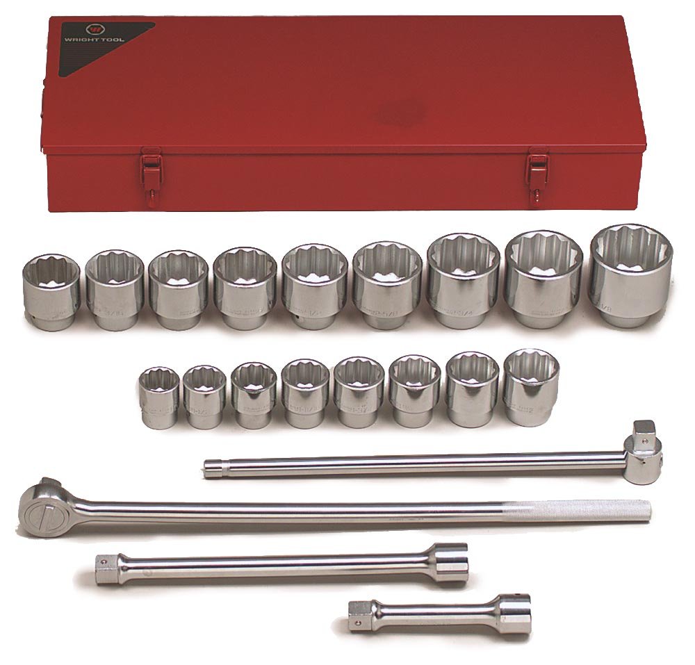 Wright Tool 1" Dr., 21 Pc. 12 Pt. Std. Socket Set, 1-7/16" - 3-1/8"