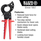 Klein Tools 63060 Cable Cutters, Ratcheting Heavy Duty Cutters for Up to 750 MCM, Great for Cable Preparation & 50400 Cable Bender, 12-Inch
