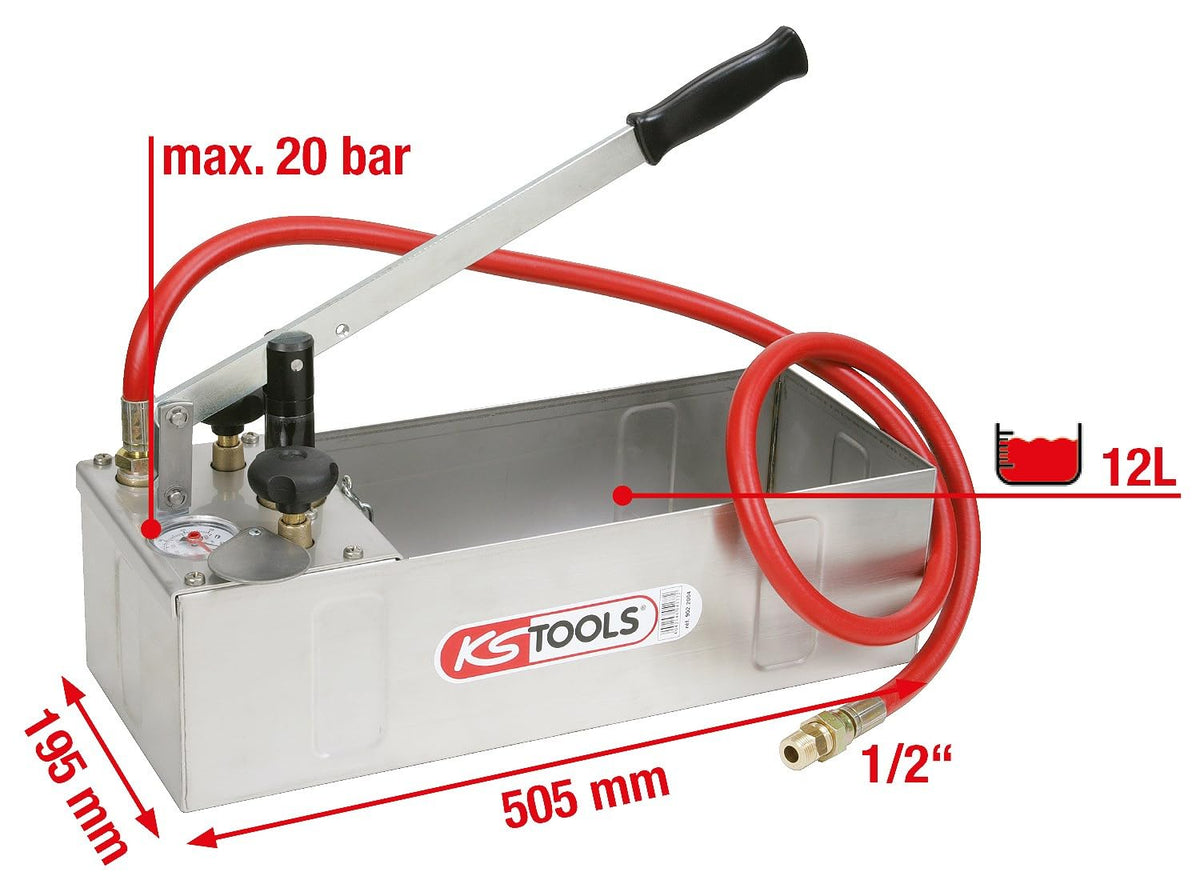 Stainless steel pressure test pump, 12 litres