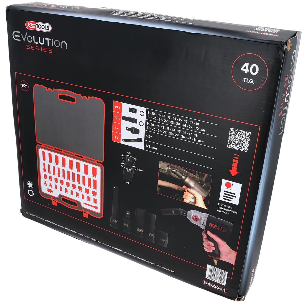 KS Tools 515.0065 1/2" Hexagon Impact Socket Set, 40 Count