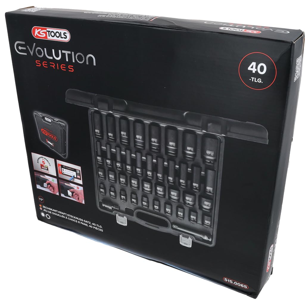 KS Tools 515.0065 1/2" Hexagon Impact Socket Set, 40 Count