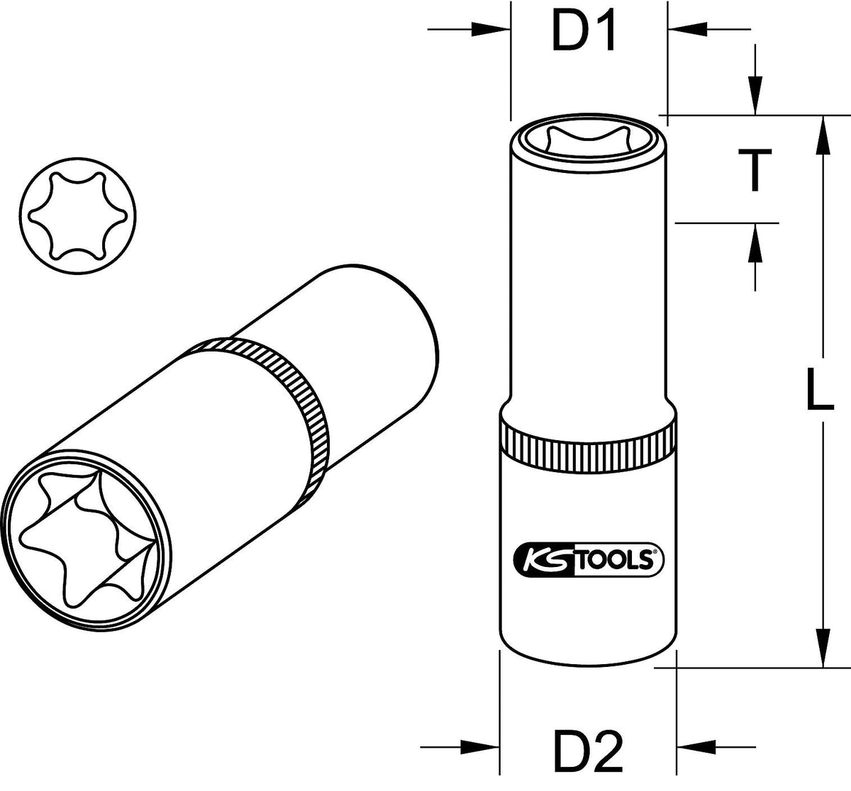 1/2" TX E Socket, deep, E22