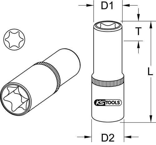 1/2" TX E Socket, deep, E22