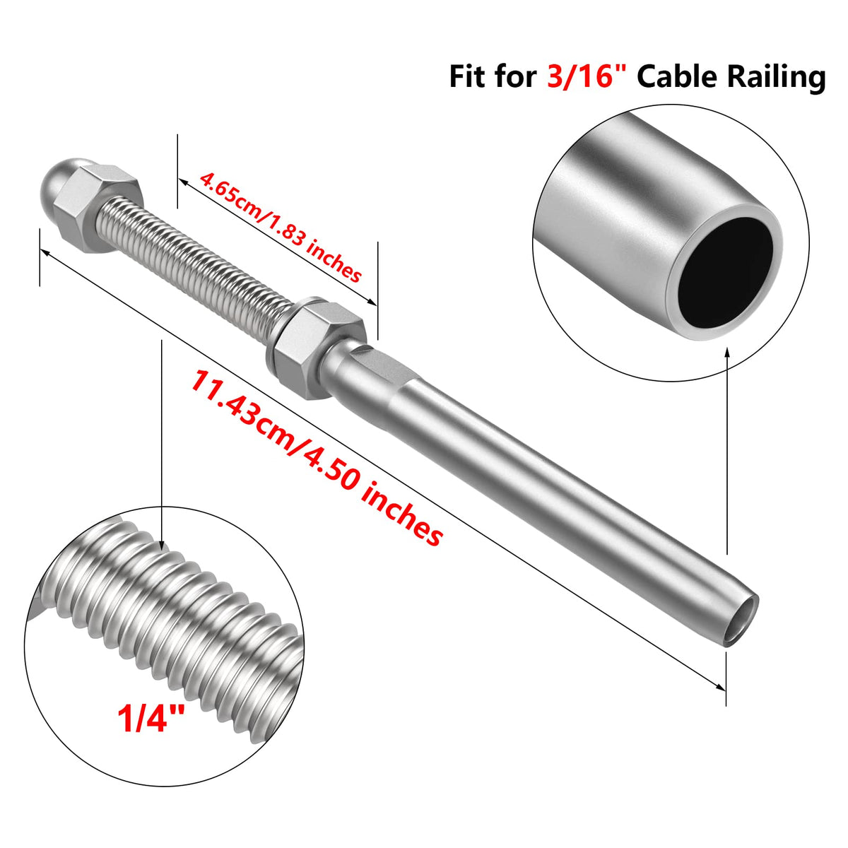 BLIKA 500FT 304 Stainless Steel Cable,50 Pack 3/16" Cable Railing Swage Threaded Stud Tension End Fitting Terminal and 10 Ton Hydraulic Crimping Tool With Cable Cutter