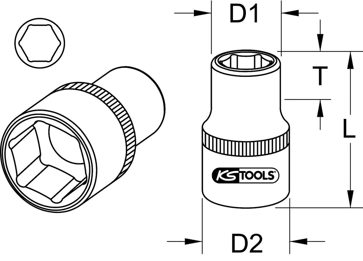 KS Tools 911.1828 1" Hexagonal socket, short, 54mm