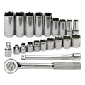 SK Professional Tools 4521 21-Piece 3/8 in. Drive 6-Point Standard Fractional Socket Set - Chrome Socket Set with Super Chrome Finish | Set of 21 Sockets Made in USA