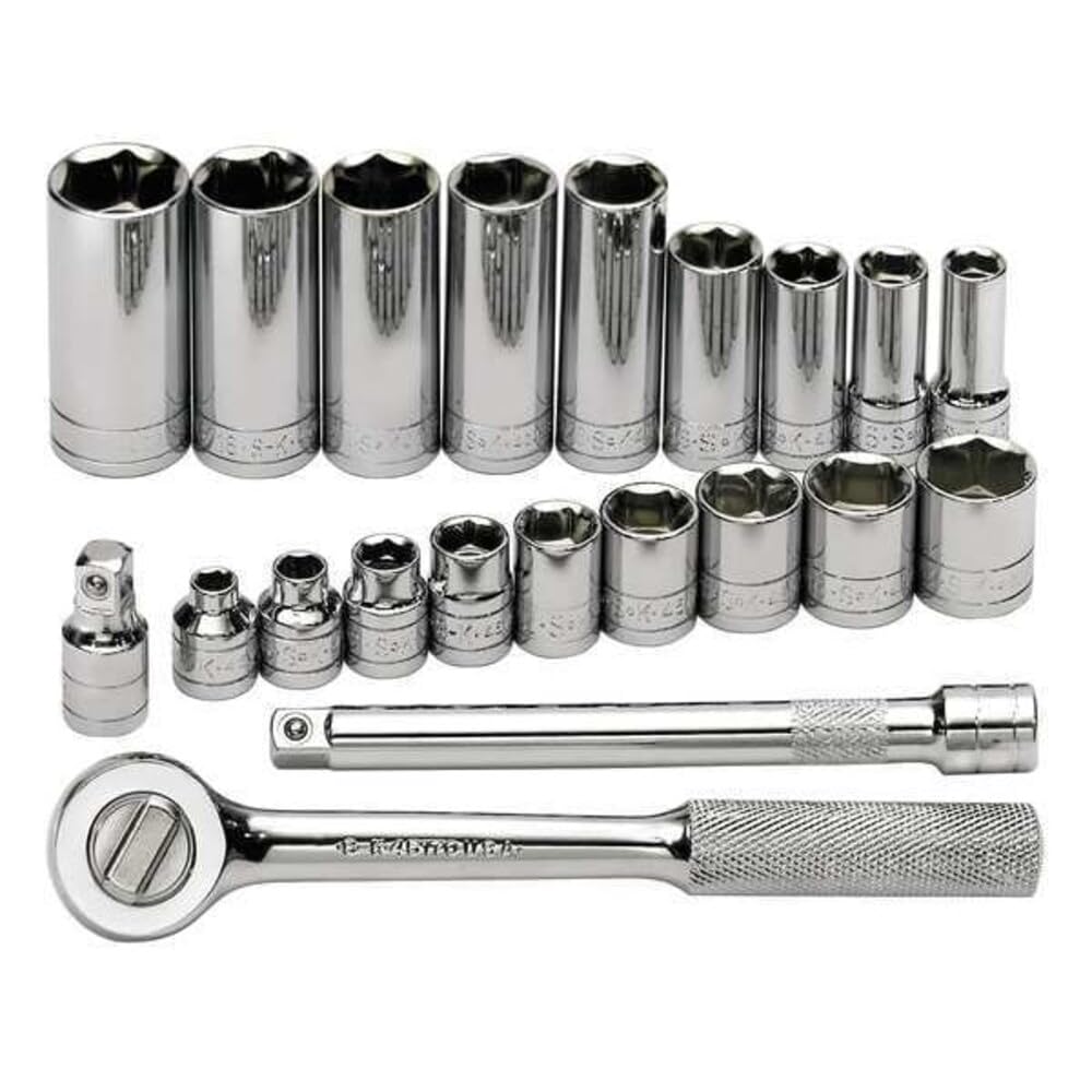 SK Professional Tools 4521 21-Piece 3/8 in. Drive 6-Point Standard Fractional Socket Set - Chrome Socket Set with Super Chrome Finish | Set of 21 Sockets Made in USA