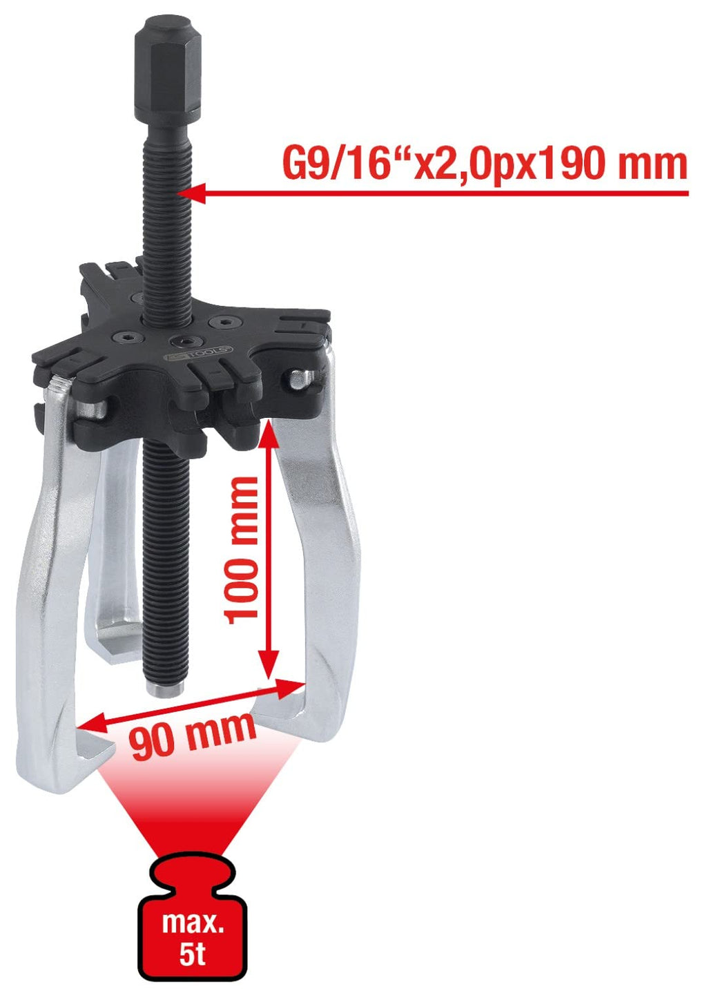 KS TOOLS Universal 2 + 3 Arm Puller 90mm, Size 2, 5T