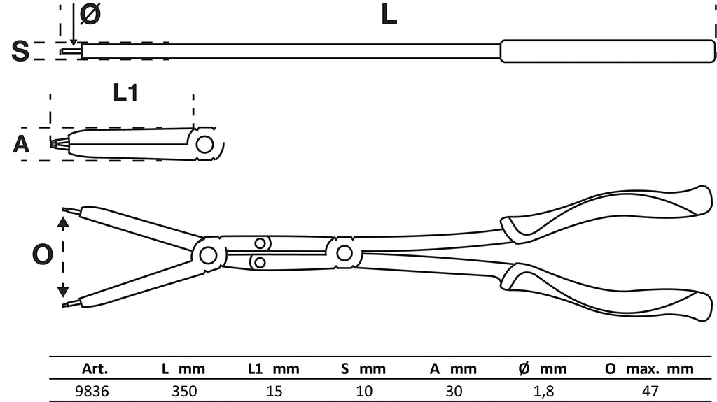 BGS 9836 | Double-Joint Circlip Pliers Set | Exchangeable Tips | 345 mm