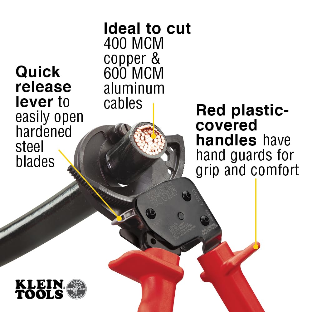 Klein Tools 63060 Cable Cutters, Ratcheting Heavy Duty Cutters for Up to 750 MCM, Great for Cable Preparation & 50400 Cable Bender, 12-Inch