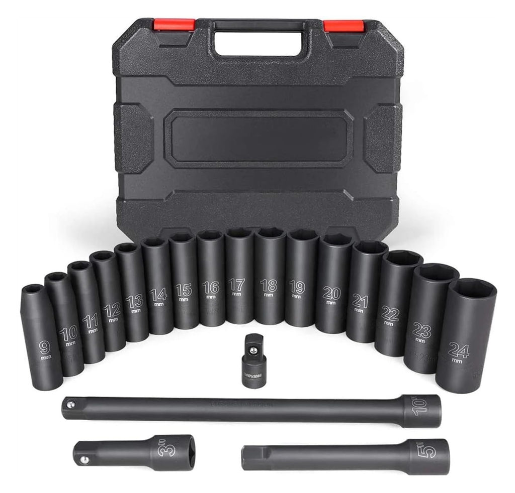 20pcs 1/2inch Drive Metric Impact Socket Set Universal Socket Metric Drive Deep Socket Set Wrench for Air Pneumatic Repair Tools