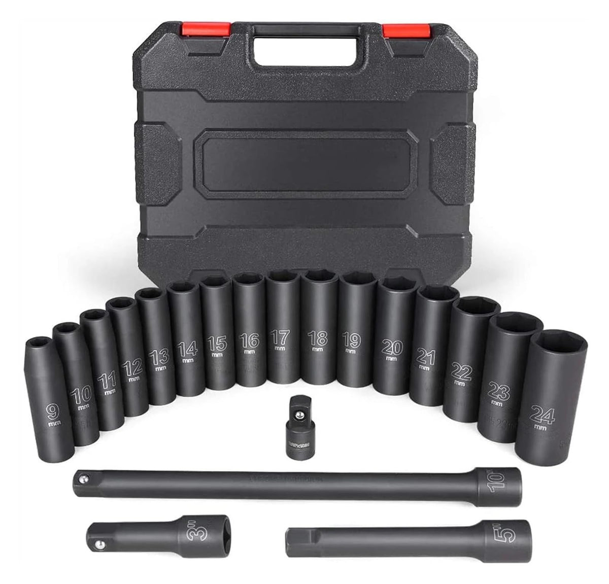 20pcs 1/2inch Drive Metric Impact Socket Set Universal Socket Metric Drive Deep Socket Set Wrench for Air Pneumatic Repair Tools
