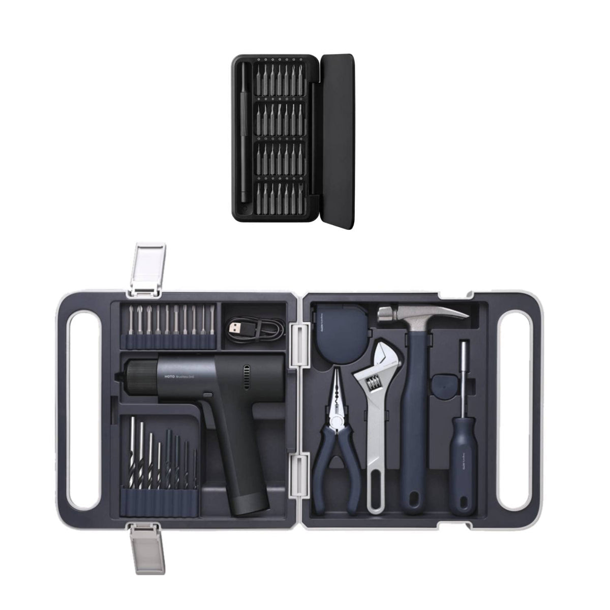 HOTO Cordless Brushless Drill Tool Set Bundle with 28 in 1 Manual Precision Screwdriver Tool Set