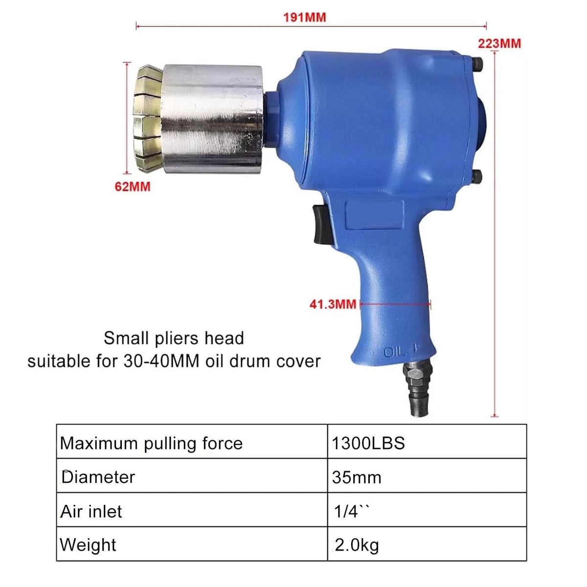 200L Pneumatic Oil Barrel Crimper, Pneumatic Seal Iron Cover Crimping Tool, Maximum Pulling Force 1300Lbs, for 30-75mm Oil Drum Cover