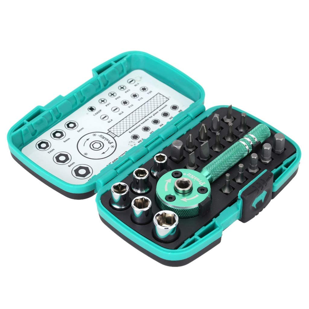 22pcs Screwdriver Set Multi-functional Mini Ratchet Wrench Bit 1/4" Driver Socket Kit Repair Tool