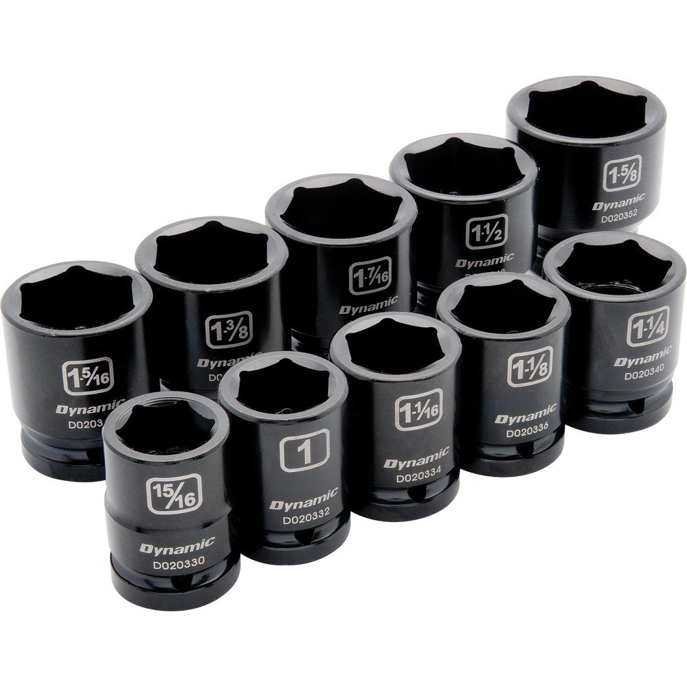 Dynamic Tools 3/4" Drive 10 Piece 6 Point, Standard Length, Impact SAE Socket Set, 15/16" - 1-5/8"