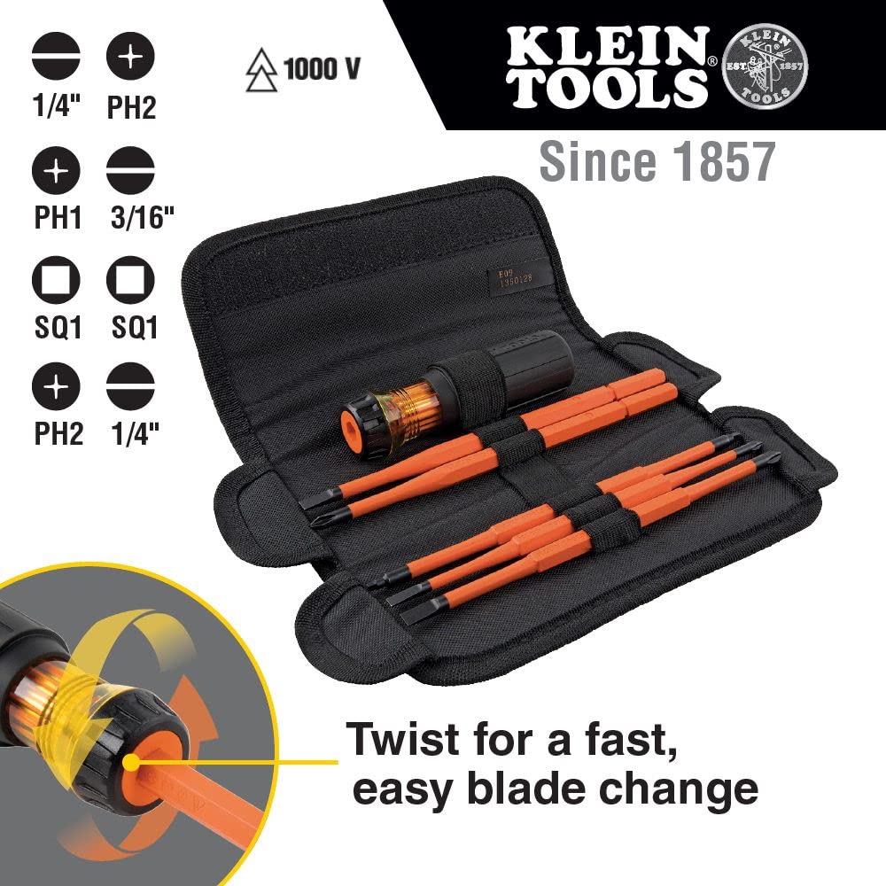 Klein Tools 80086 6-Piece Journeyman Plier Kit and 32288 8-in-1 Insulated Screwdriver Set with Interchangeable Blades