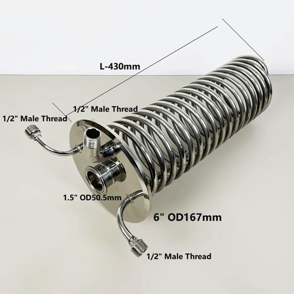 6" Tri-clamp Cooling Coil with 3 * 1/2" Male Thread and 1.5" Ferrule Length 430mm, for Home Improvement Accessories