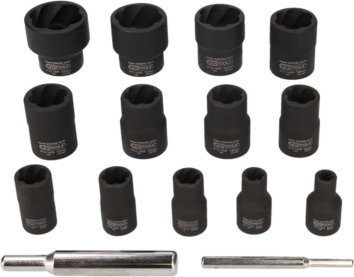 SK Hand Tool 4042146225349 1/4"+1/2" Spiral Profile Impact Socket Set, 15 Piece, Clear
