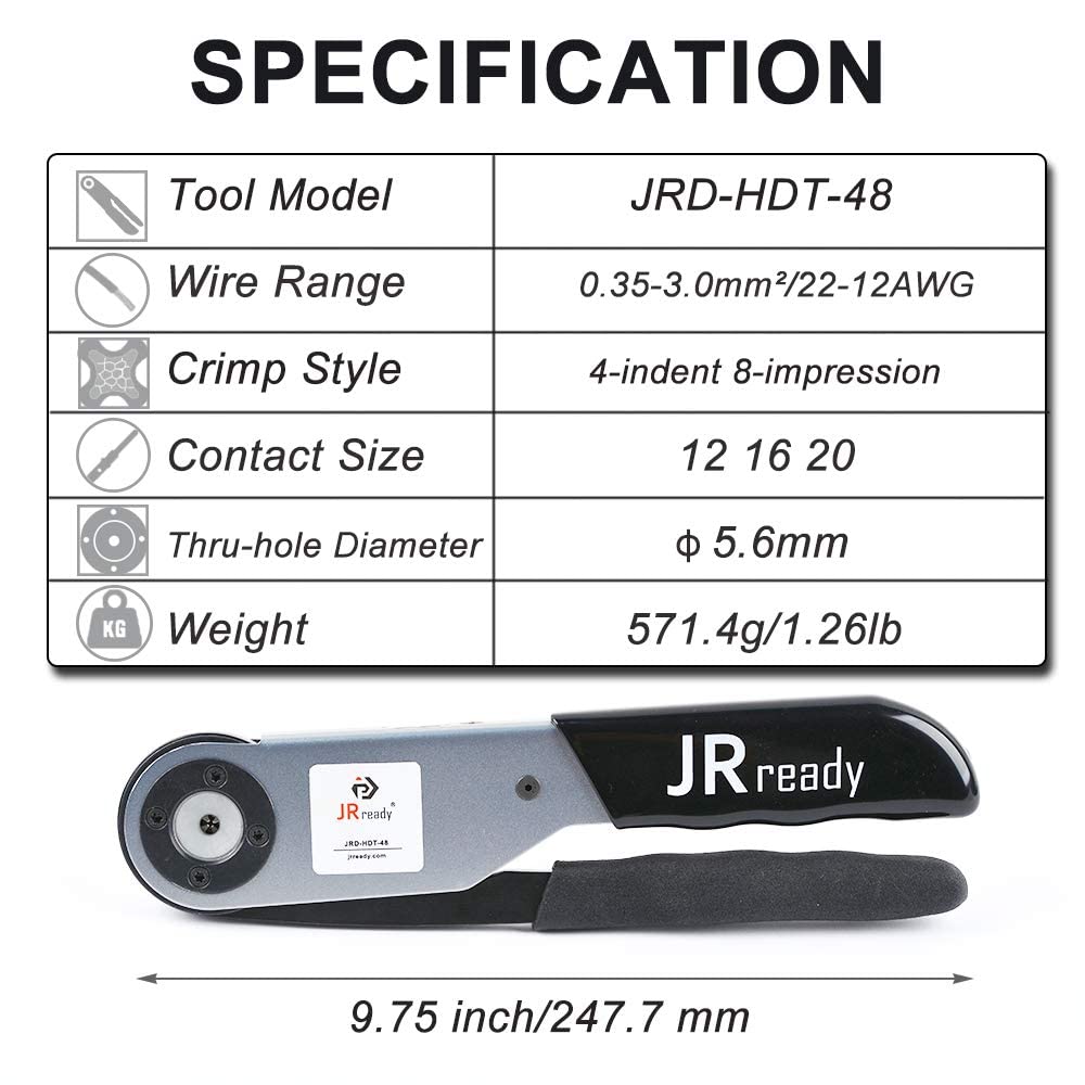 JRready Bundle with 2 Items: ST2158 JRD-HDT-48 Deutsch Crimp Tool Turret Style Positioner and ST5291 Deutsch Pin Removal Tool for Deutsch Size 12 16 20 Solid Contacts Wire Gauge 12-22 AWG
