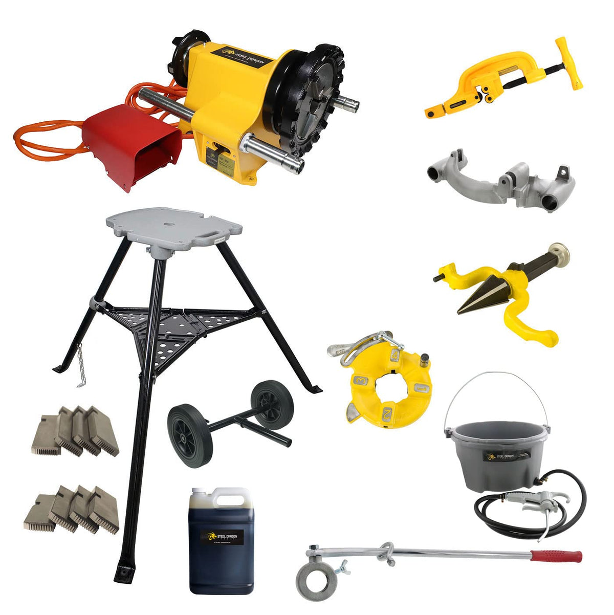 Steel Dragon Tools 300 Pipe Threader Threading Machine with Oil and Transporter
