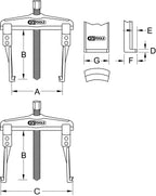 KS Tools 620.0003 Universal 2 arm Puller Set with Narrow and Extended Legs, 20-90 mm, 250 mm