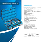 Högert Technik - Tool Set I Socket Spanners, Bits and Accessories I 1/4 Inch and 1/2 Inch I Alloy Cr-V Steel I Drop Forged I Ratchet Mechanism with 72 Pawls I HT1R424-89 Pieces