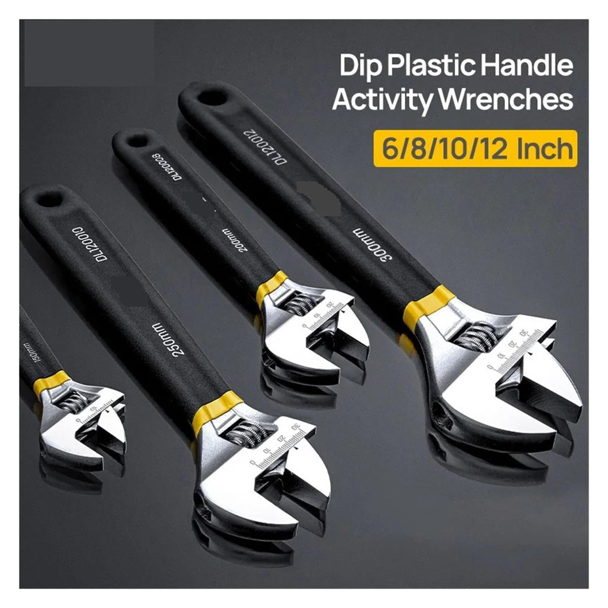 Adjustable Wrench Universal Spanner Car Bicycle Wrenchs Dip Plastic Carbon Steel Mechanical Workshop Hand Repair Tools(Dl120012)