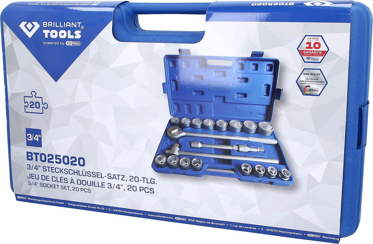 BRILLIANT TOOLS 3/4 Inch Socket Spanner Set, 20-Piece [Powered by KS Tools]